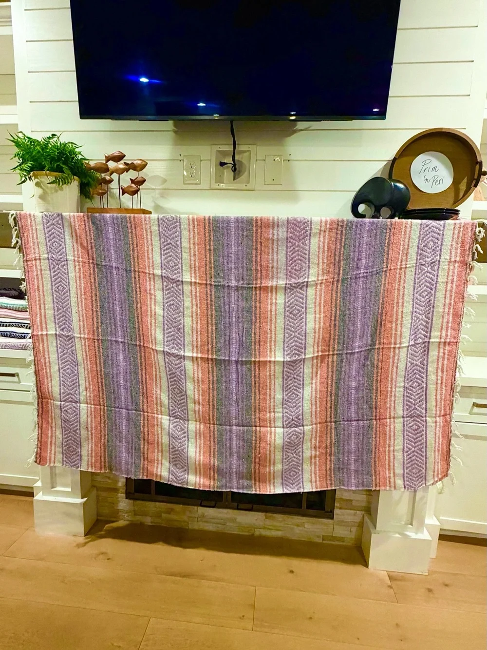 Mexican Falsa Blanket – Woven Striped Serape Throw with Fringe